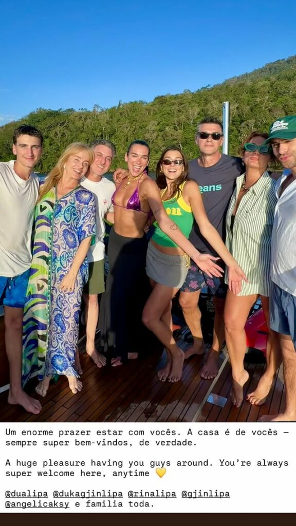 A amizade curiosa entre Dua Lipa, Luciano Huck e Angélica
