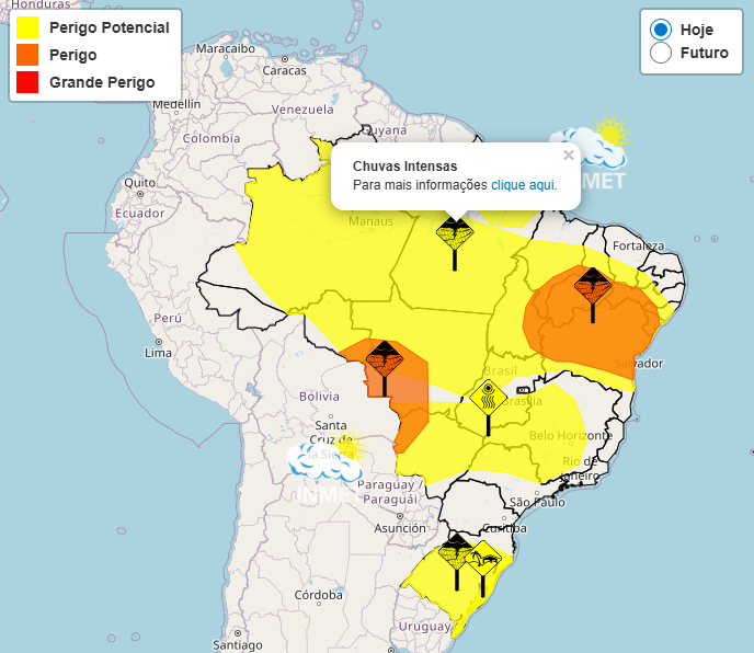 Alerta Inmet de chuvas intensas nos dias 21 e 22, veja as regiões