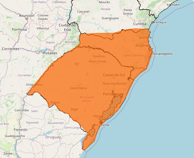 Alerta Inmet para risco de forte tempestade nos dias 06 e 07 no Sul do Brasil