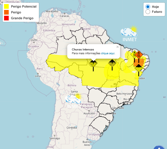 Alerta do Inmet para fortes chuvas nos dias 10 e 11, veja as regiões