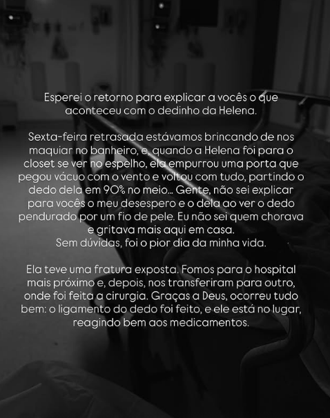 Amanda Kimberlly atualiza estado de saúde da filha após acidente
