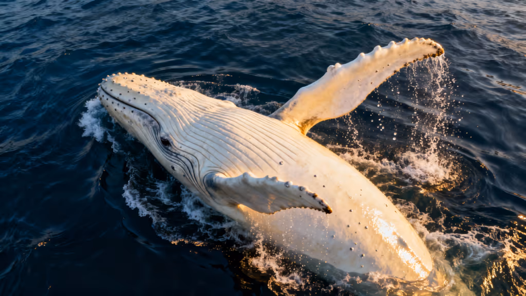 Drone faz faz registro incrível de rara baleia jubarte albina