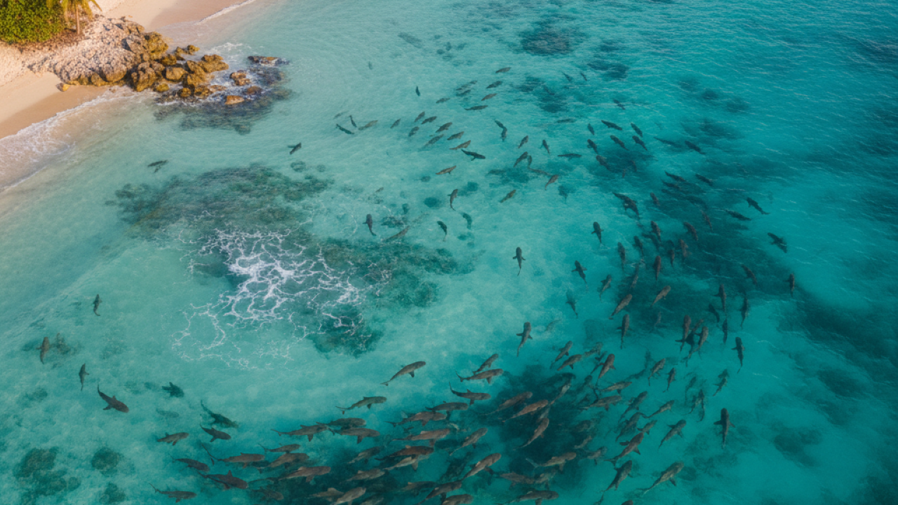 Vídeo chocante mostra dezenas de tubarões nadando próximo à costa