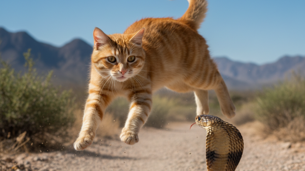 Gato desvia de bote de cobra com reflexo mais rápido que os olhos podem ver