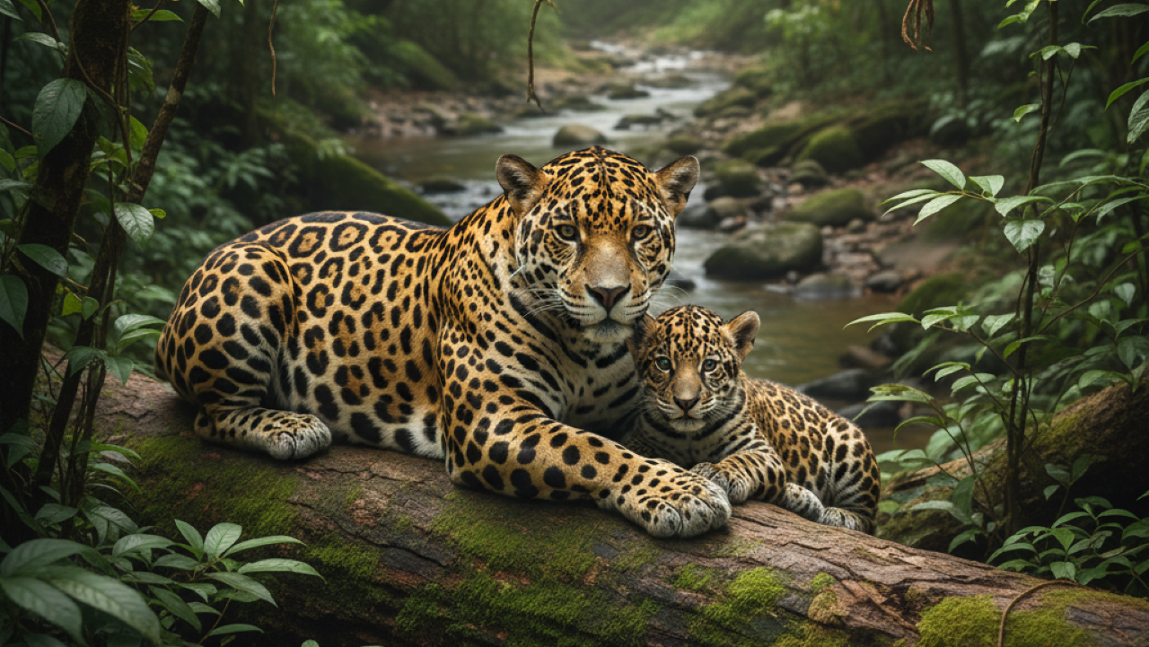 Vídeo mostra comportamento nunca visto de onça-pintada com seus filhotes