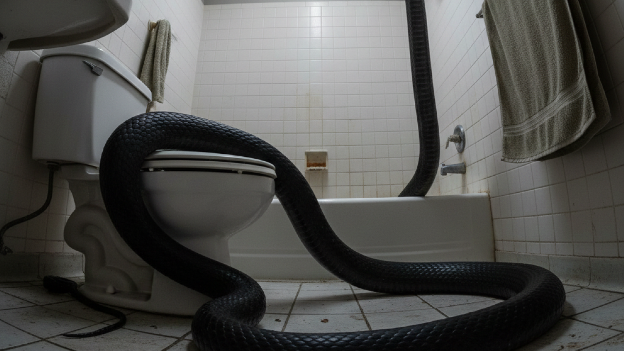 Cobra gigante de 3 metros aparece em banheiro e surpreende moradora