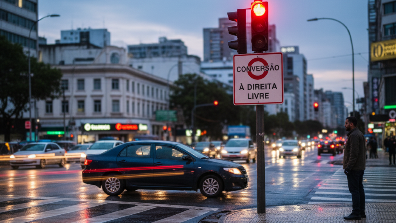 O que diz a lei de trânsito sobre conversão à direita no sinal vermelho?