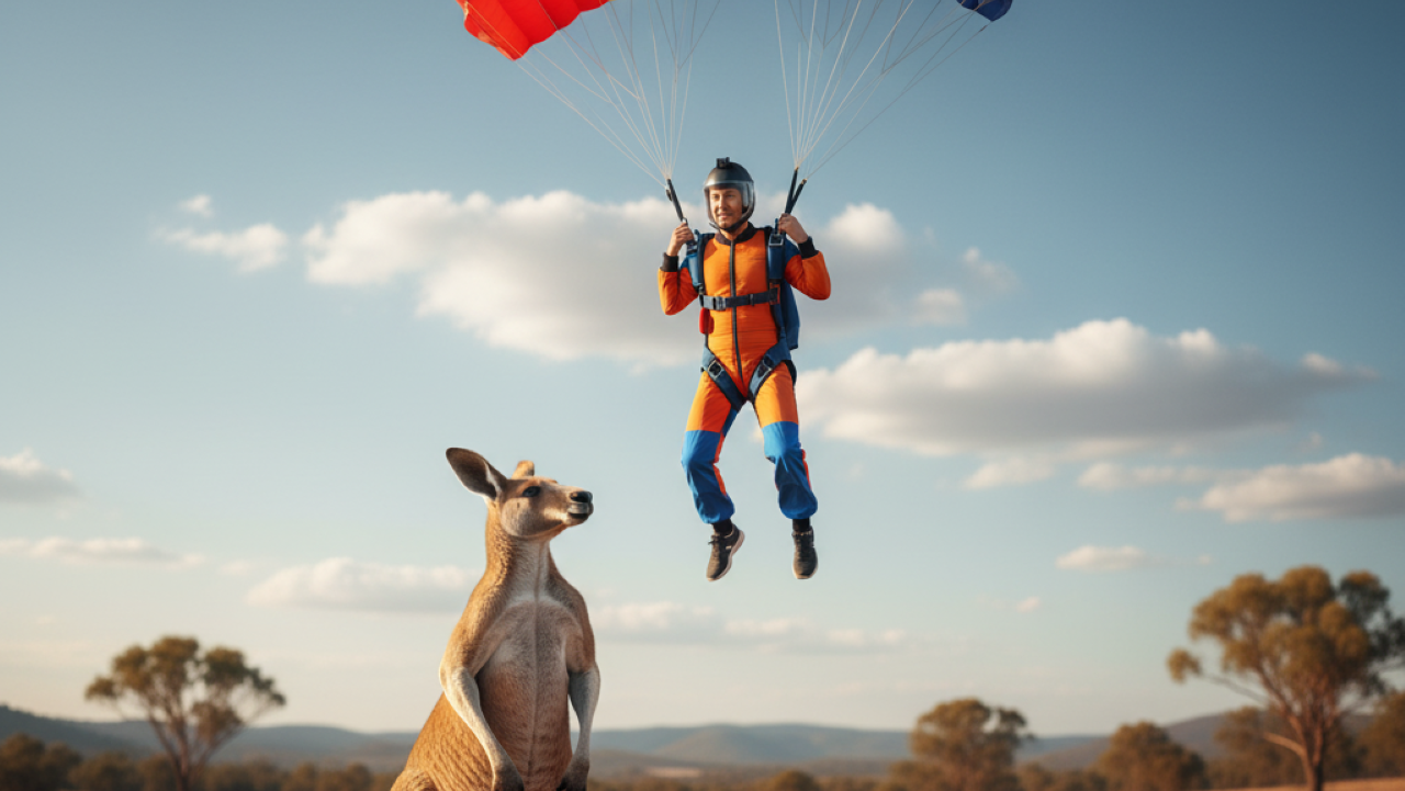 Ele só queria pousar em paz, mas um canguru atrapalhou tudo