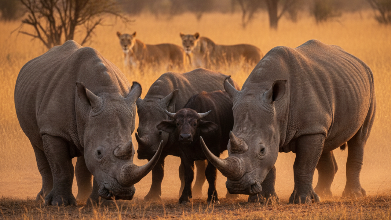 Filhote de búfalo perdido comove rinocerontes e o desfecho emociona o mundo
