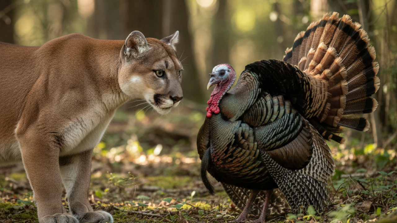 Puma salta em cima de peru e garante a ceia de natal