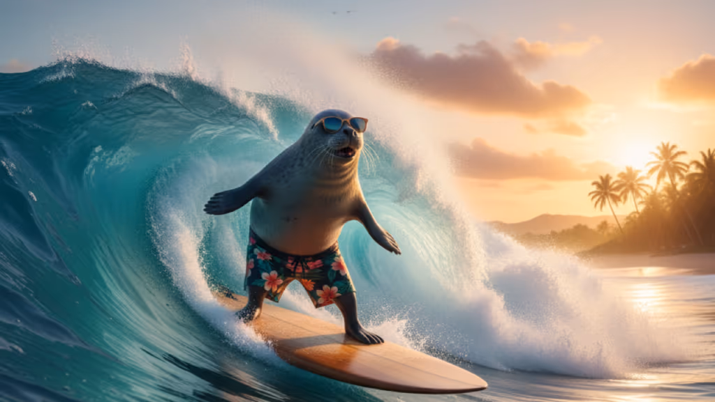 O susto do menino e de uma foca ”surfista” que conquistou a internet