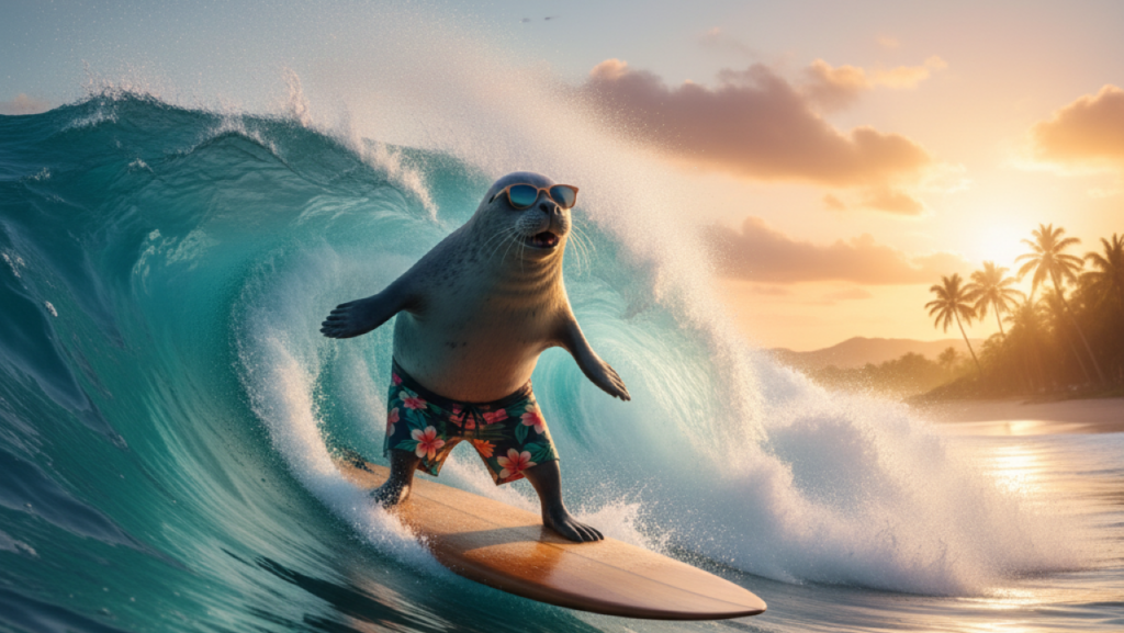 O susto do menino e de uma foca ”surfista” que conquistou a internet