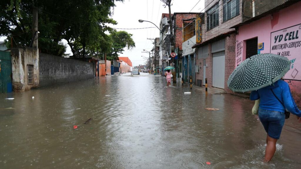 Mulher vacila durante tempestade e acaba arrastada por enxurrada