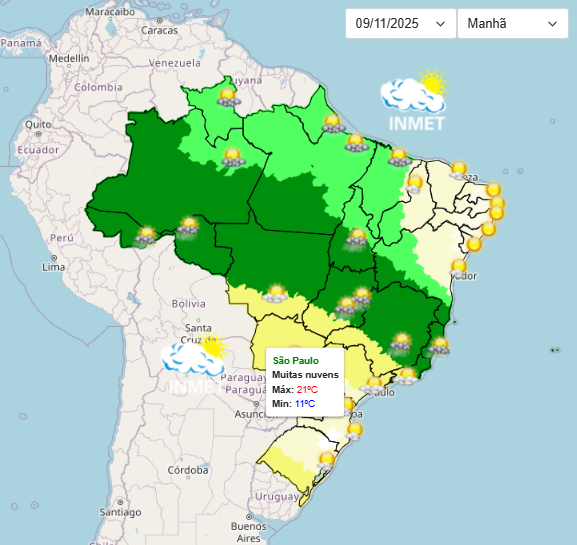 Previsão do tempo para São Paulo neste domingo, 09