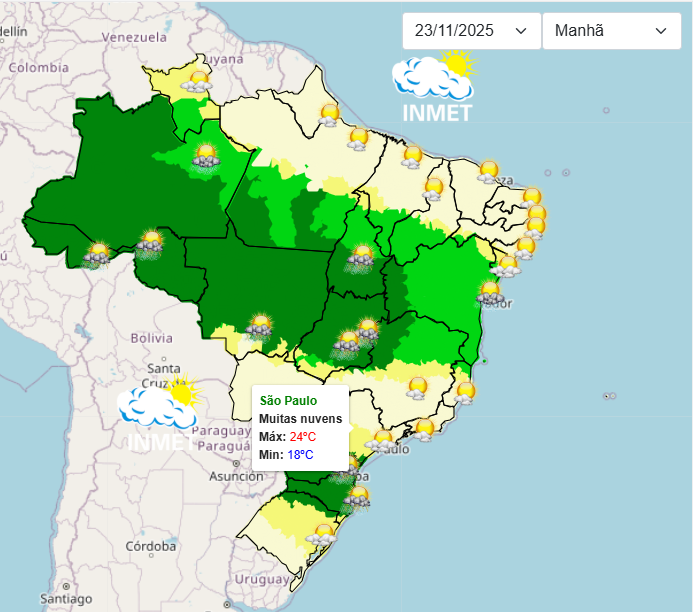 Previsão do tempo para São Paulo neste domingo, 23