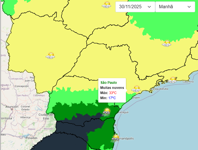 Previsão do tempo para São Paulo neste domingo, 30