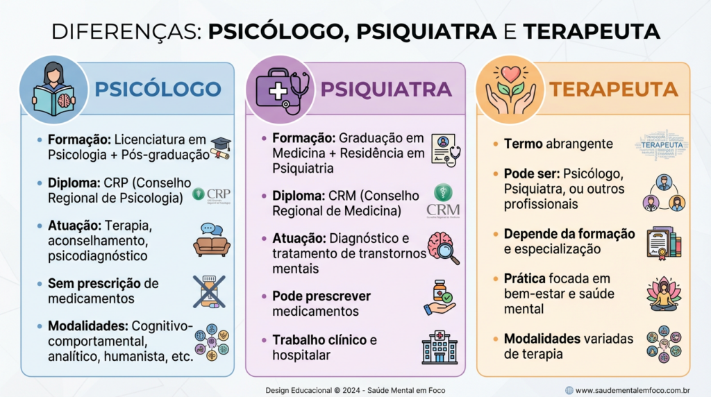 Qual a diferença entre psicólogo, psiquiatra e terapeuta