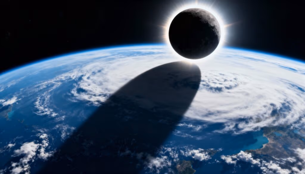 Sabe como é um eclipse solar visto do espaço? É assim!