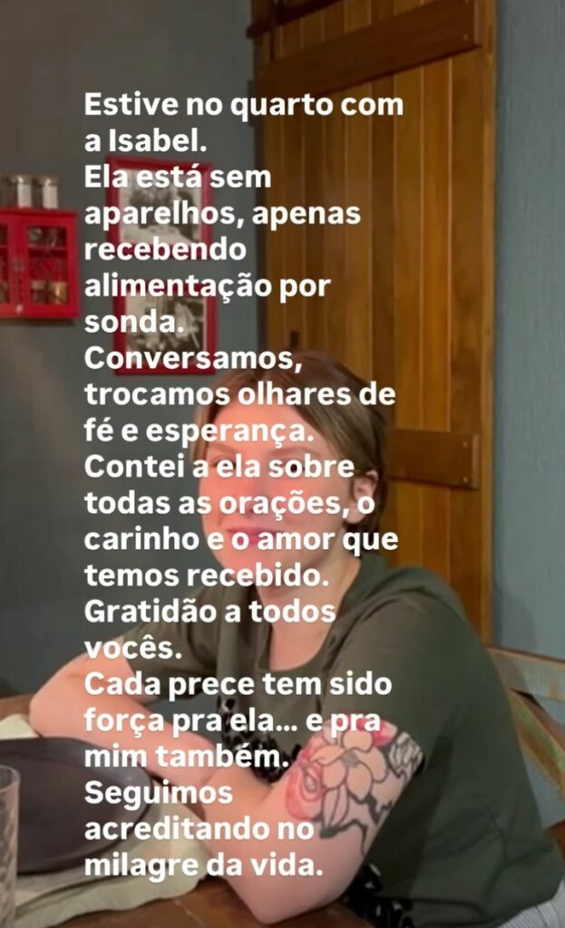 Pai atualiza estado de saúde de Isabel Veloso
