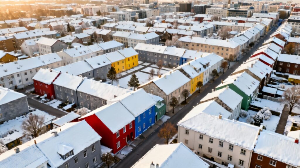 Todos os telhados das casas dessa cidade agora devem ter a mesma cor, é a lei