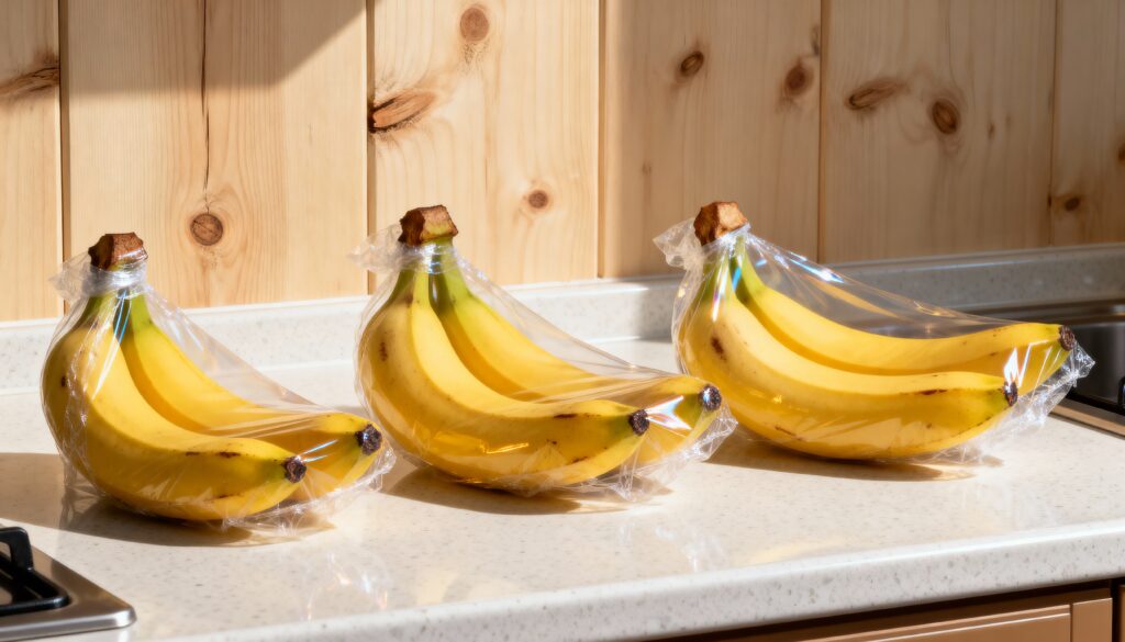 As bananas se manterão frescas por dias sem escurecer se forem armazenadas desta forma na cozinha