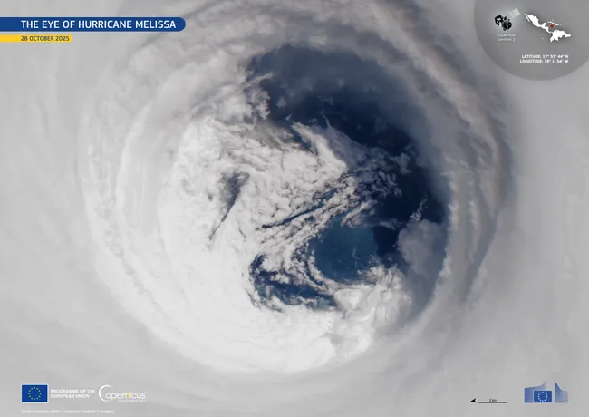 Olho do fucarão Melissa que atingiu a Jamaica nos últimos dias - Créditos: European Union, Copernicus Sentinel Imagery