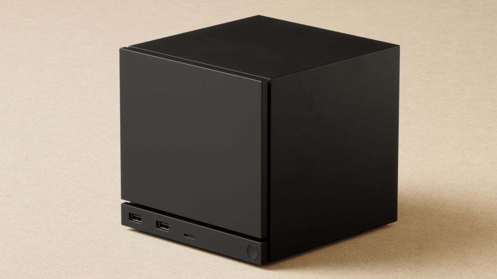 O console é compacto, se assemelhando um pouco a uma versão menor do Xbox Series X - Reprodução/Valve