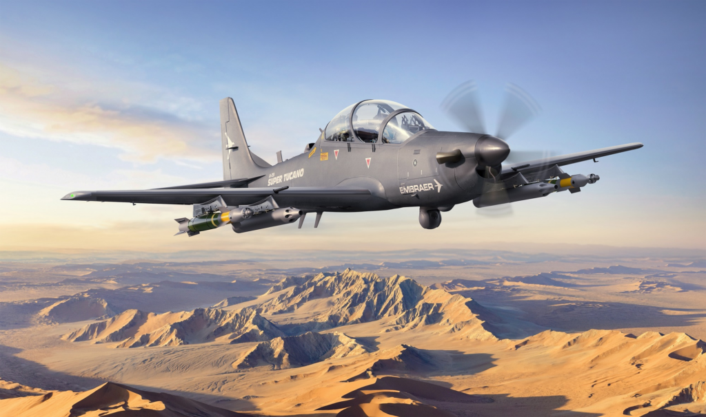 Nova versão do avião da Embraer contará com armamento e tecnologia apropriada para caça de drones - Reprodução/Embraer