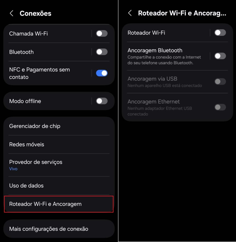 As opções mudam conforme o aparelho, na imagem acima segue as configurações em um celular Samsung - Reprodução/Samsung