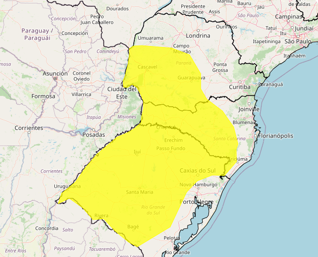 Alerta Inmet para forte tempestade no sul do Brasil nos dias 07 e 08