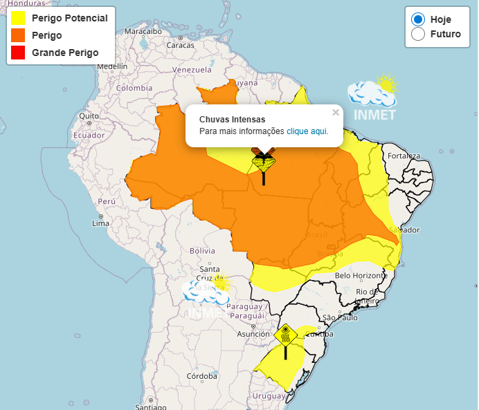 Alerta Inmet para fortes chuvas nos dias 06 e 07, veja as regiões