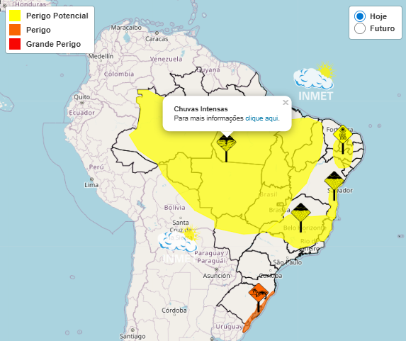Alerta Inmet para fortes chuvas nos dias 20 e 21, veja as regiões