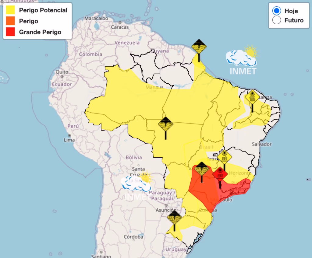 Inmet mantém alerta vermelho para quase 1,3 mil cidades