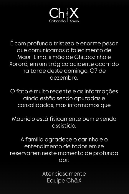 Morte trágica na família de Chitãozinho e Xororó abala o meio sertanejo