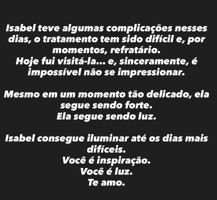 Lucas Borbas atualiza estado de saúde de Isabel Veloso: "Impossível não se impressionar"