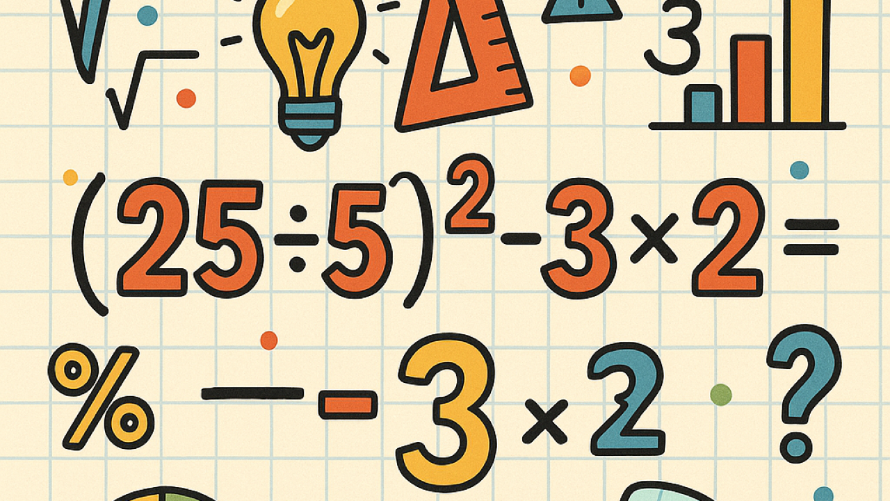 Quanto é (25 ÷ 5)² – 3 × 2? A expressão que derruba até os melhores em matemática