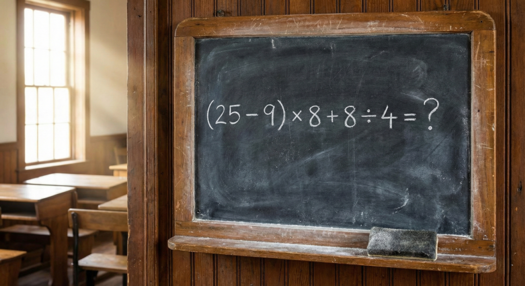 Quanto é (25 – 9) × 8 + 8 ÷ 4? A conta que apenas 2% dos brasileiros acertam