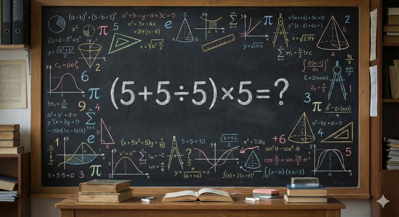 Quanto é (5 + 5 ÷ 5) × 5? Essa conta de 5º série derruba muita gente no final