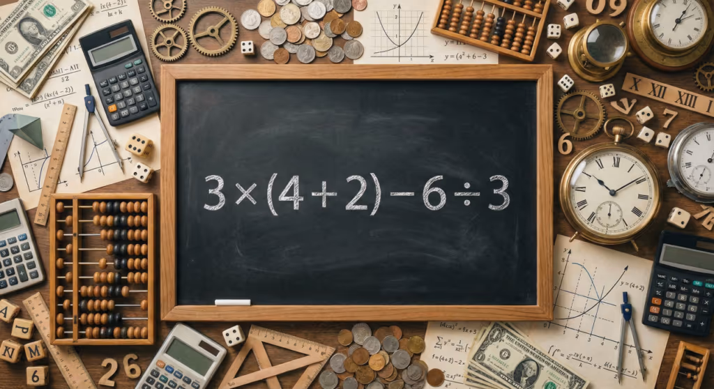 Quanto é 3 × (4 + 2) – 6 ÷ 3? A conta onde os parenteses não podem ser ignorados