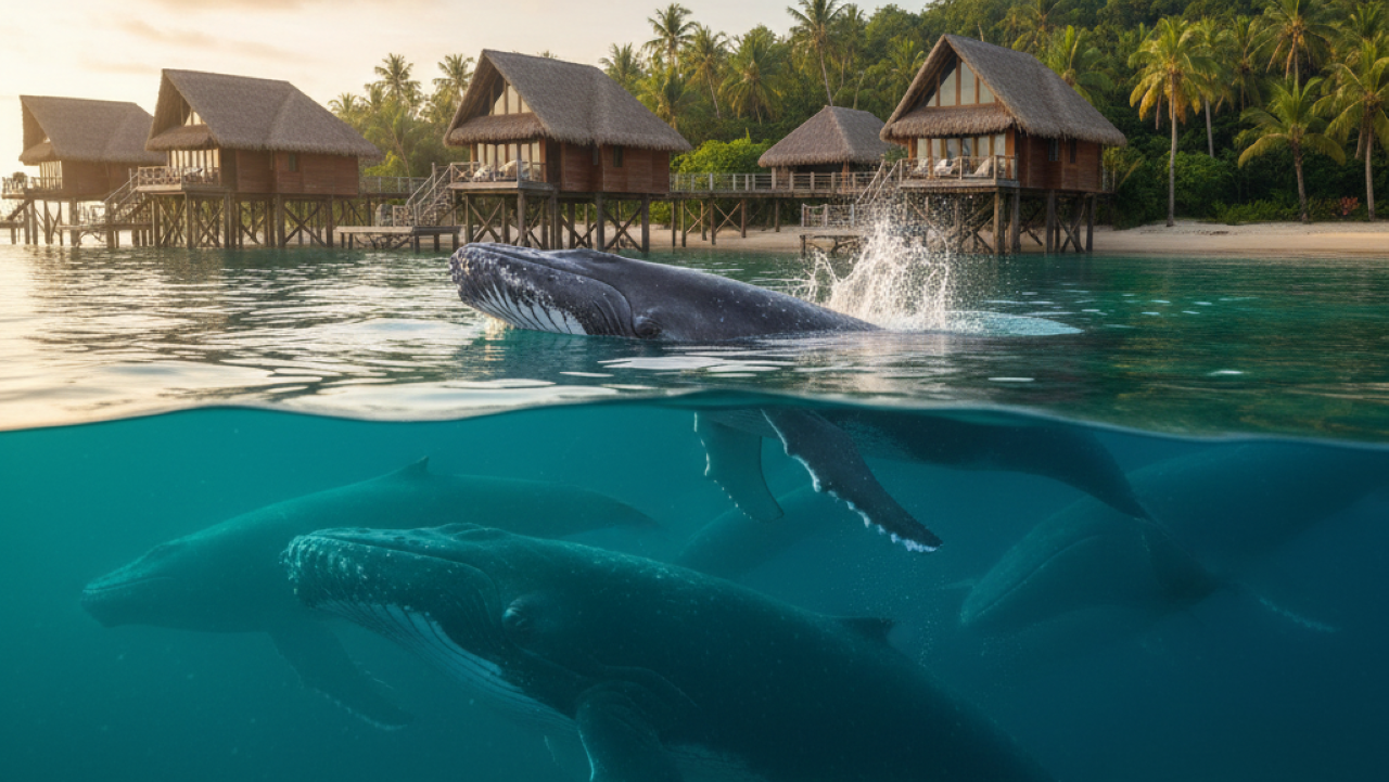 Baleias surgem no café da manhã e surpreendem turistas no Canadá