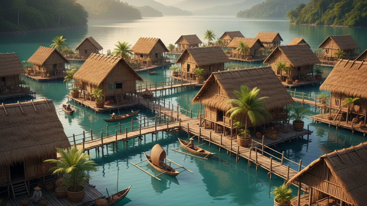 Homem constrói sozinho uma vila flutuante autossuficiente