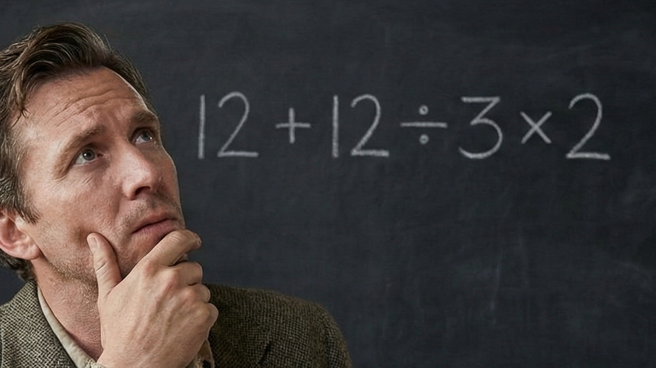 Resolva em até 28 segundos a equação 12 + 12 ÷ 3 × 2: Até uma criança consegue
