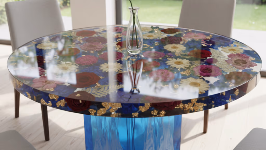 Homem faz mesa com flores de verdade e mostra como emoção encontra técnica