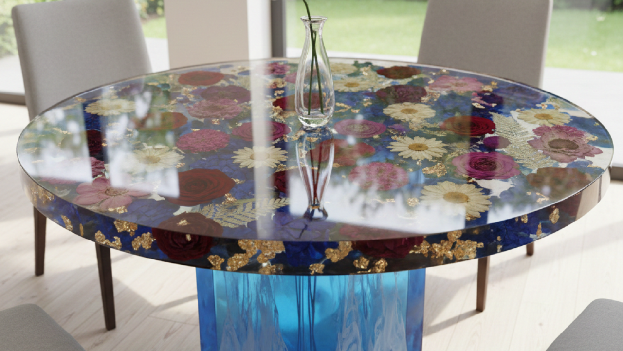 Homem faz mesa com flores de verdade e mostra como emoção encontra técnica