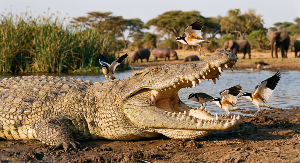 Por que os crocodilos não comem pássaros que pousam dentro de sua boca