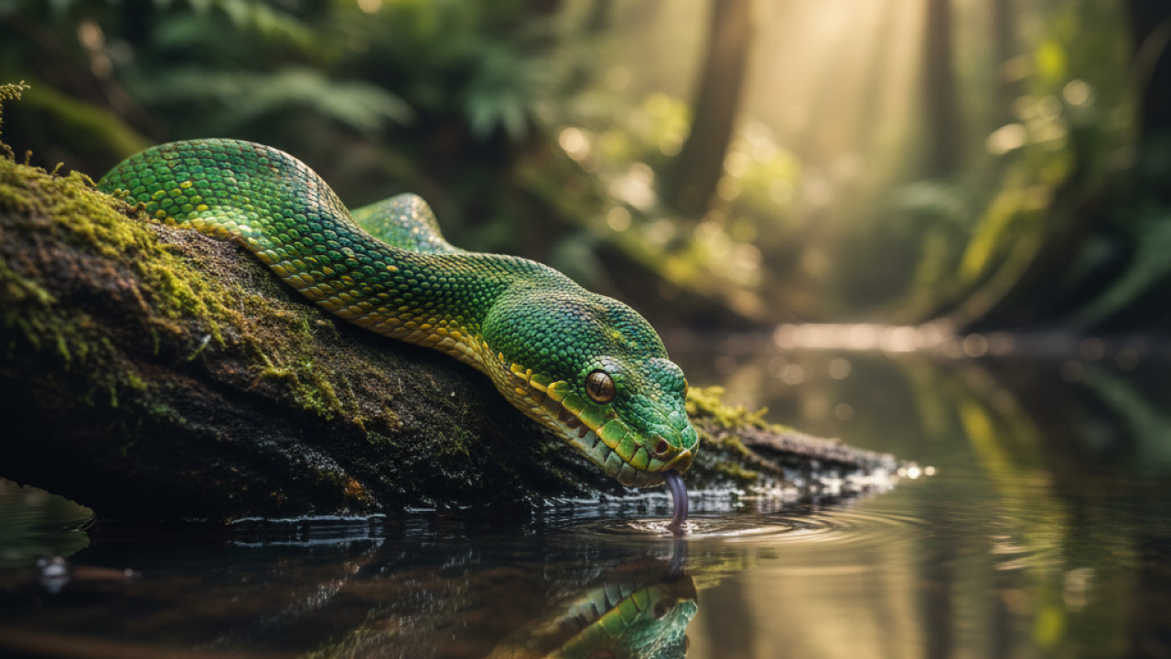 É assim que uma cobra bebe água na natureza
