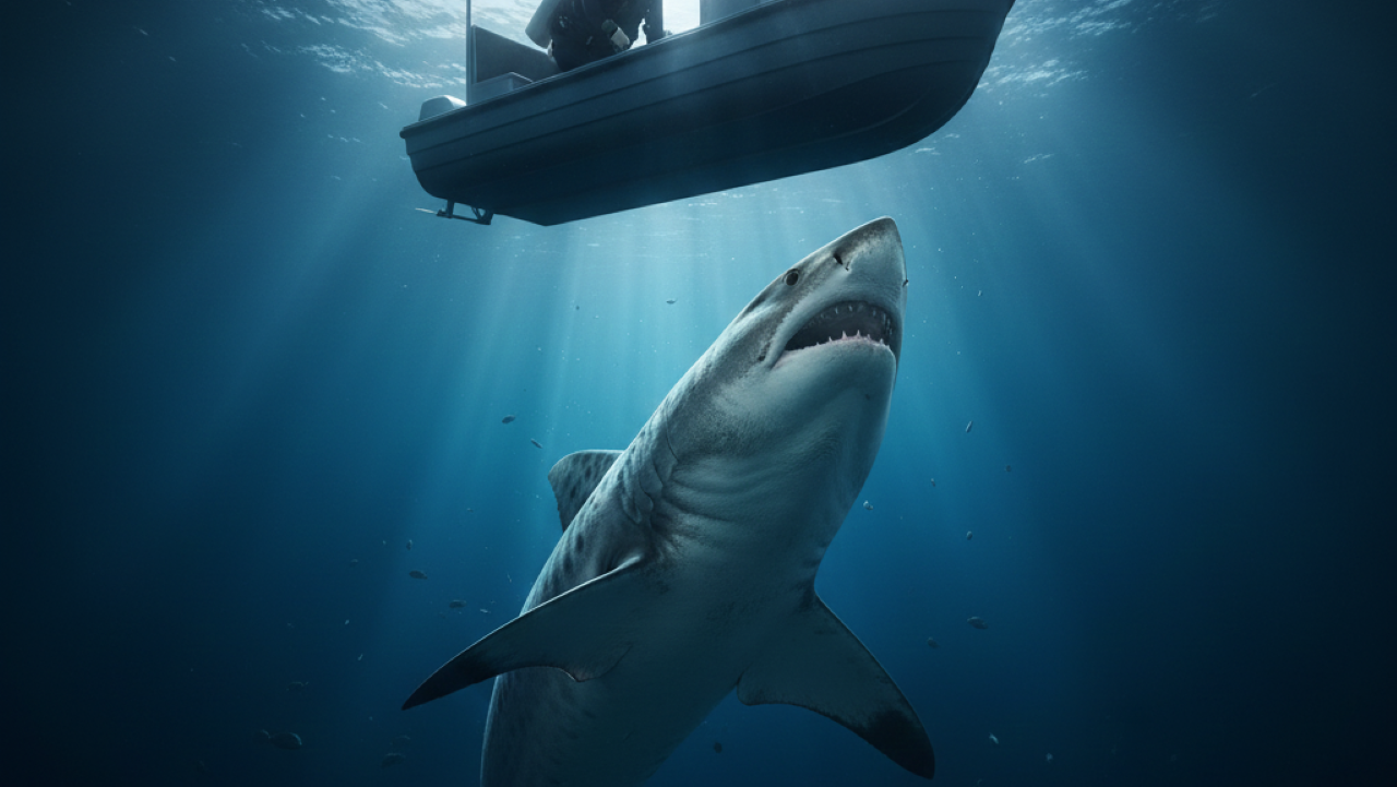 Ela ia mergulhar tranquila, até ver de relance o tubarão vindo do fundo do mar