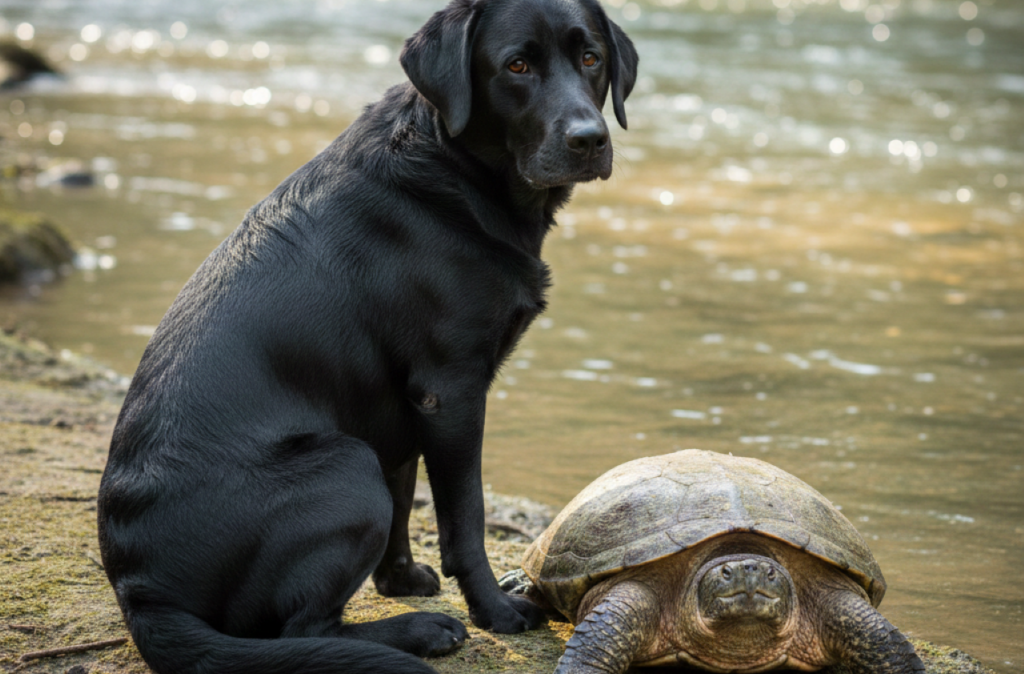 Tartaruga tenta dar uma de valentão para cima de cachorro e se dá mal