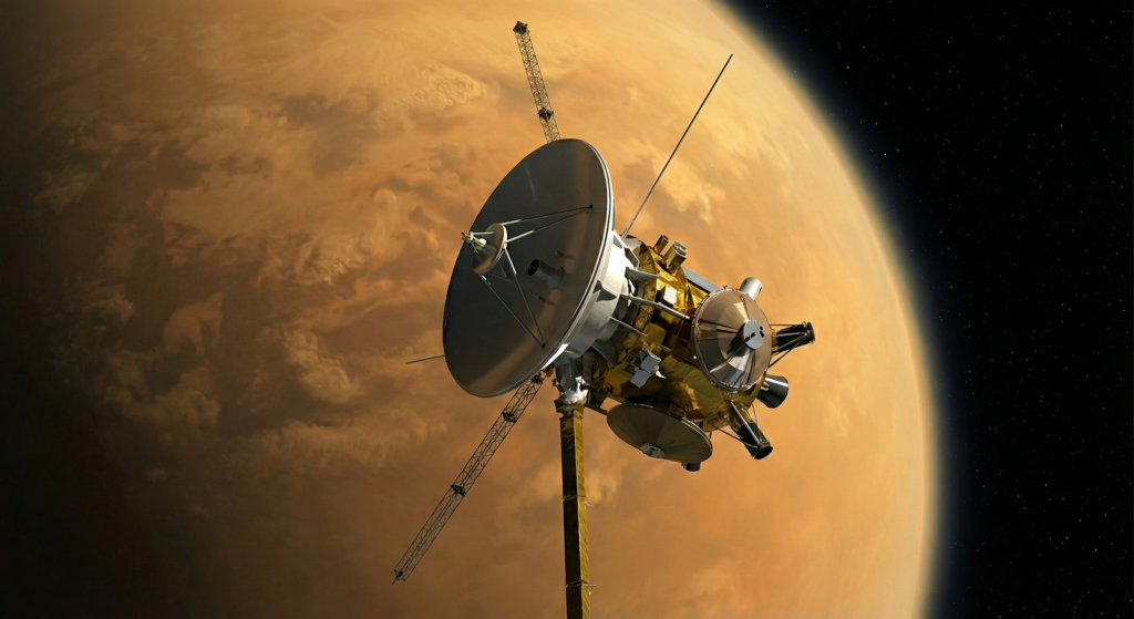 A sonda Cassini-huygens estudou o planeta Saturno e seus arredores entre 01 de julho de 2004 até 15 de setembro de 2017