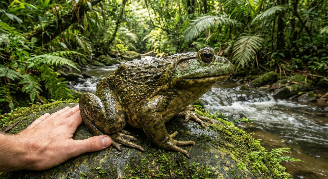 Rã gigante com mais de 3 kg é eleita o maior anfíbio sem cauda do mundo